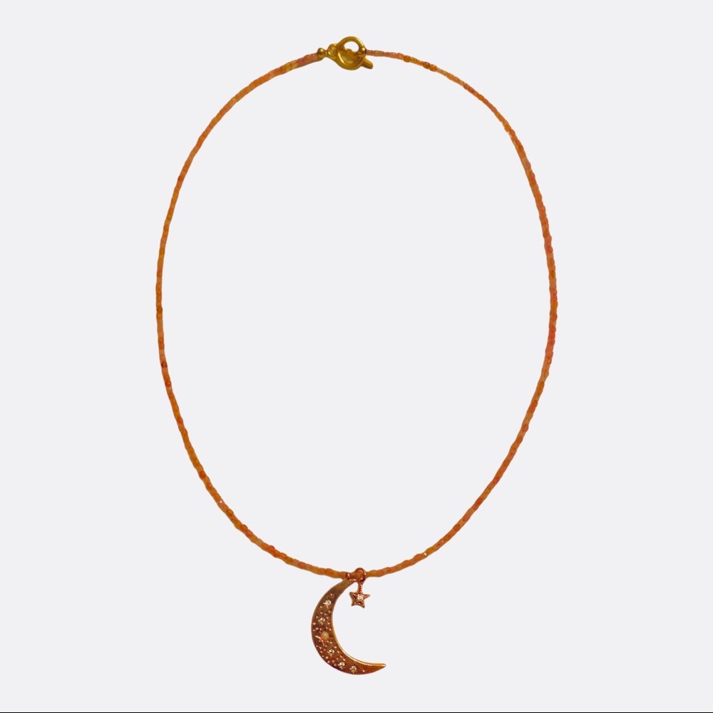 Pink Moonstone necklace with Moon & Stars